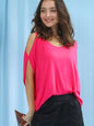 ROUND NECK OPENED SHOULDER T SHIRT TOP