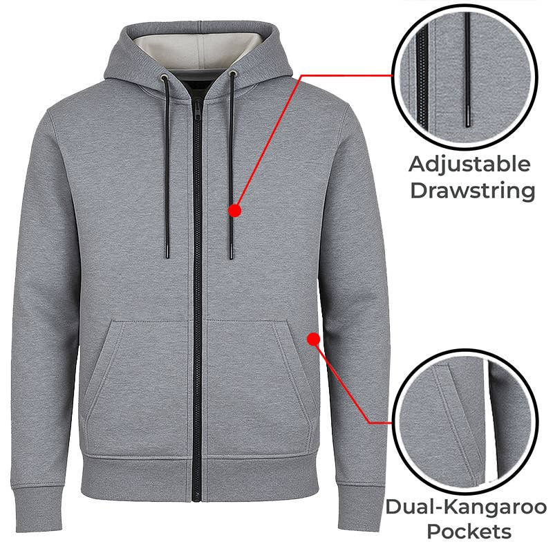 Men's Fleece Lined Zip Up Hoodie (S-3XL): Navy / 2XL