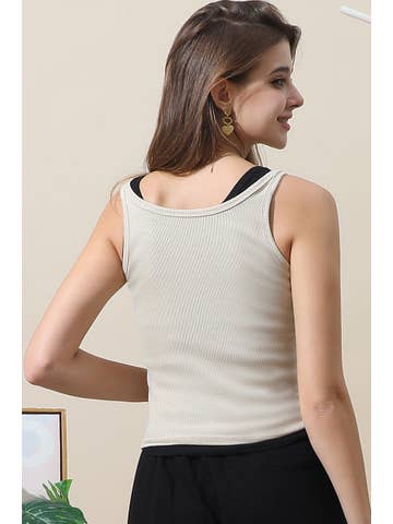 SOLID RIB KNIT BASIC CAMI TANK TOP: Black / (M) 1