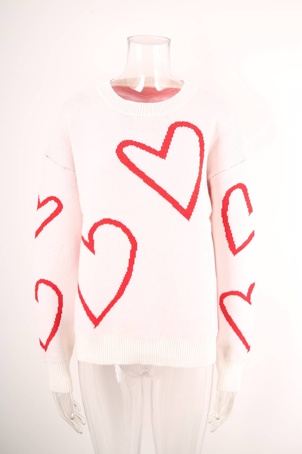 Valentine's Day color contrast heart pullover sweater: RED / (L) 1
