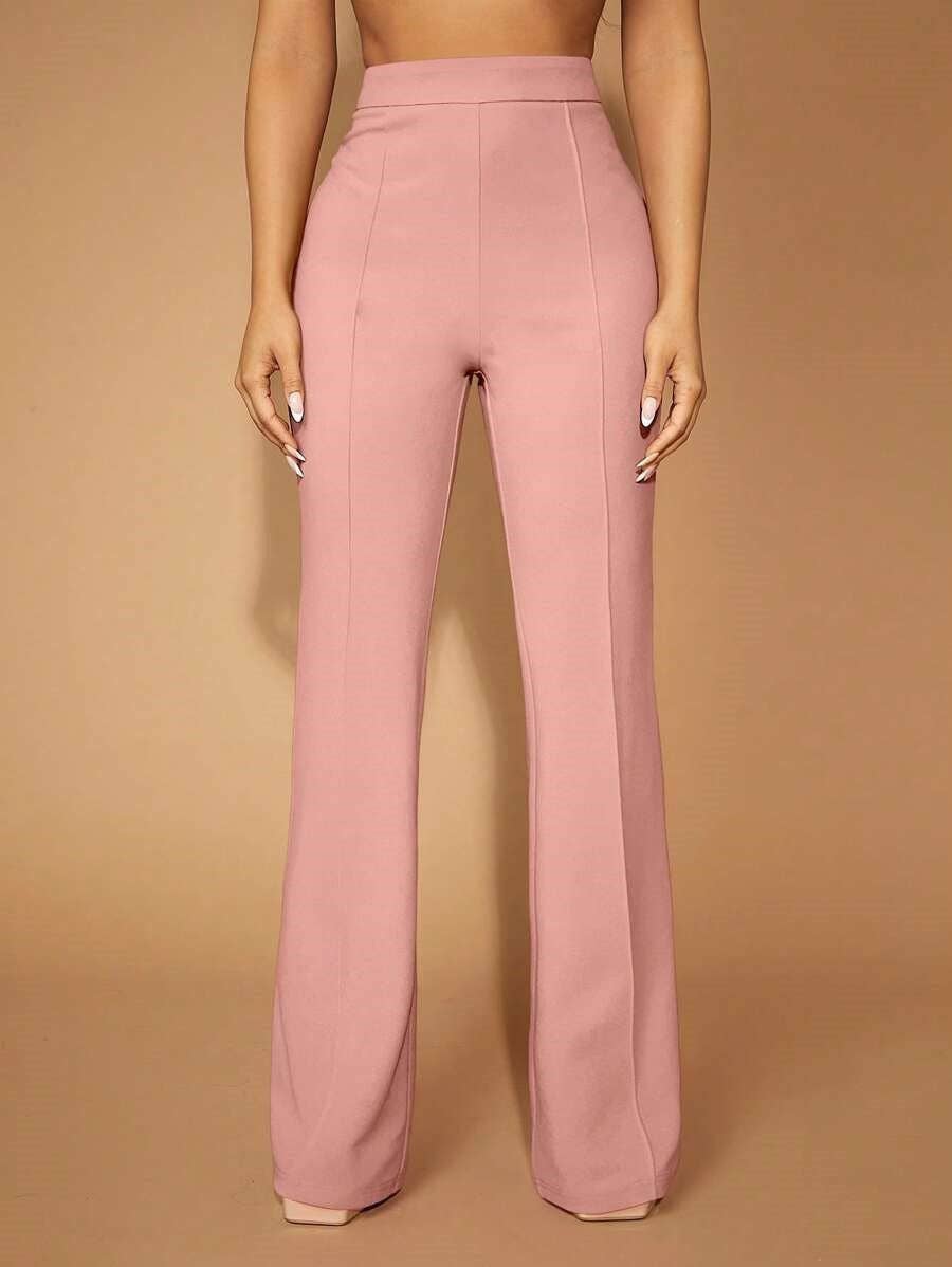 High Waist Straight Leg Pants Women's Work Trousers: Dark Gray / 95%Polyester + 5%Spandex / L