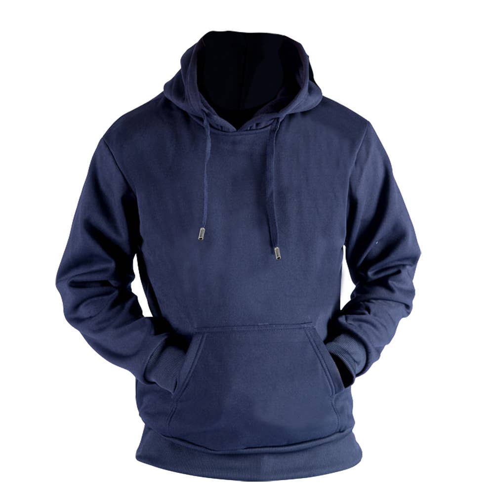Men's Fleece Lined Pullover Hoodie: Navy / L
