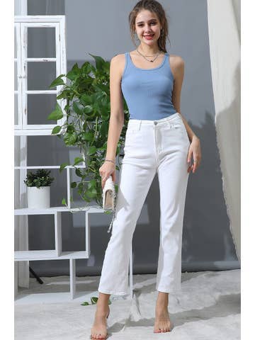 SOLID RIB KNIT BASIC CAMI TANK TOP: DENIM / (XL) 1