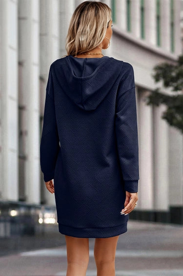 Textured Long Sleeve Henley Hoodie Dress
