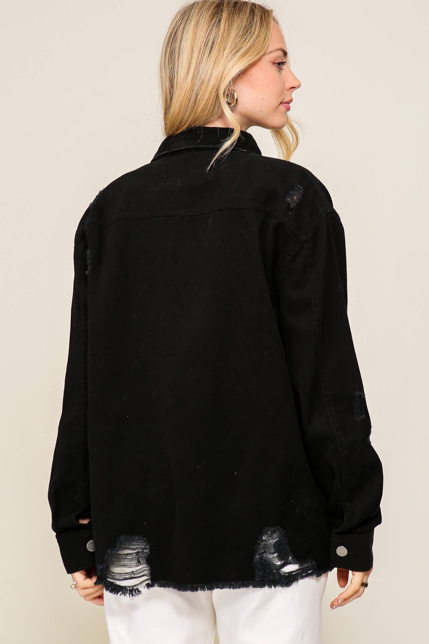 Distressed Oversized Denim Jacket: D.Mauve / M