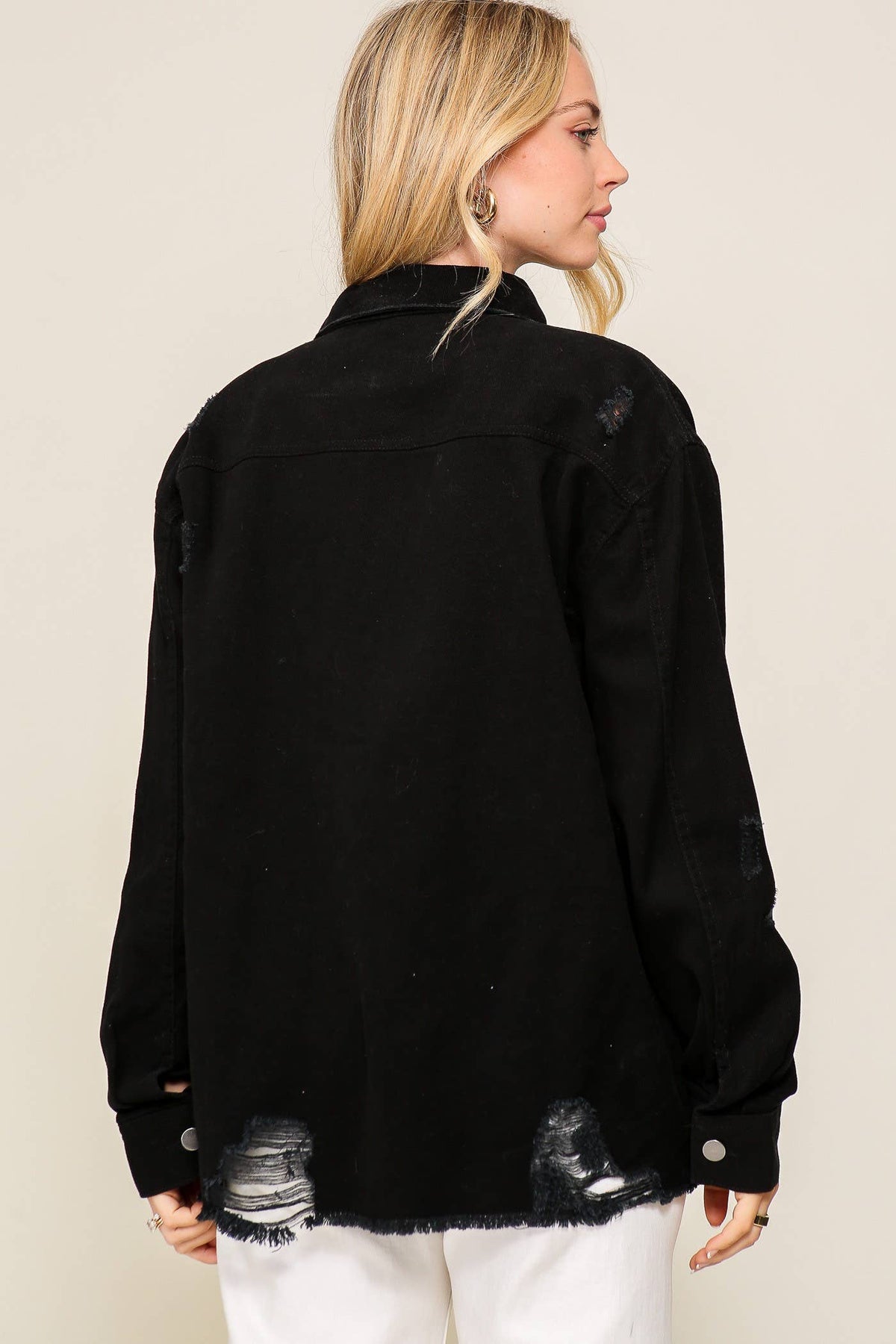 Distressed Oversized Denim Jacket: D.Mauve / S