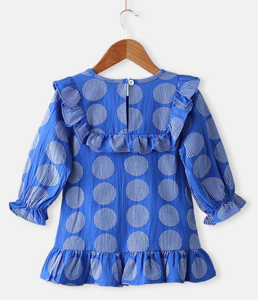 Blue Patterned Ruffle Girl Dress: