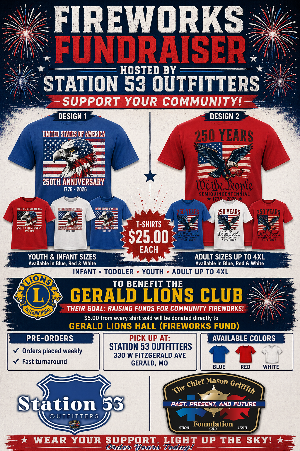250th Anniversary Fireworks Fundraiser T-Shirt
