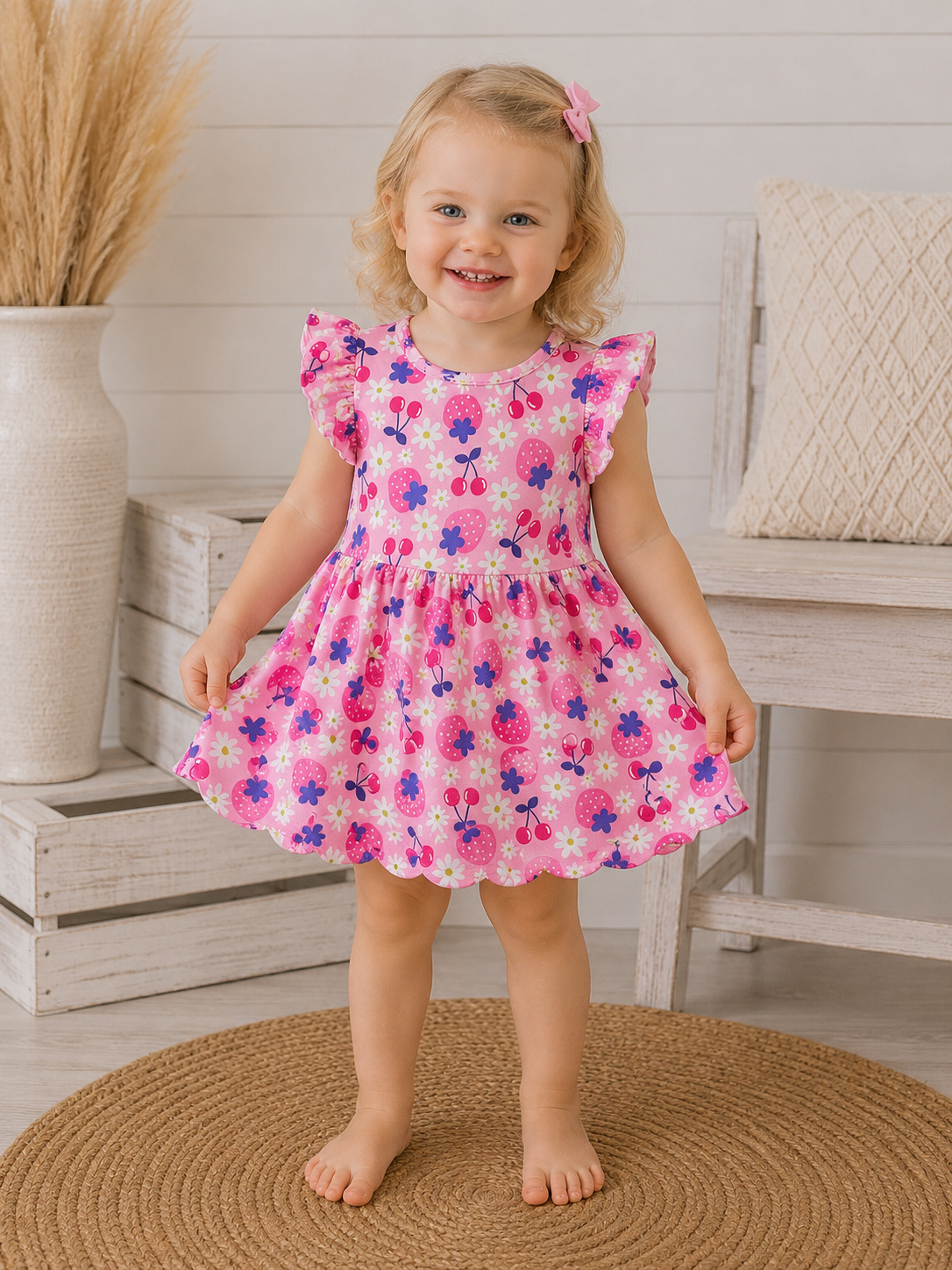 Pete + Lucy Girls' Berry Sweet Flutter Dress