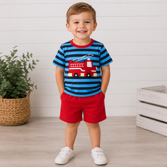 Little Hero Fire Truck Boys Outfit Set