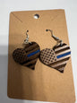 Blue Line Flag Heart || Dangle Earrings || Hypoallergenic