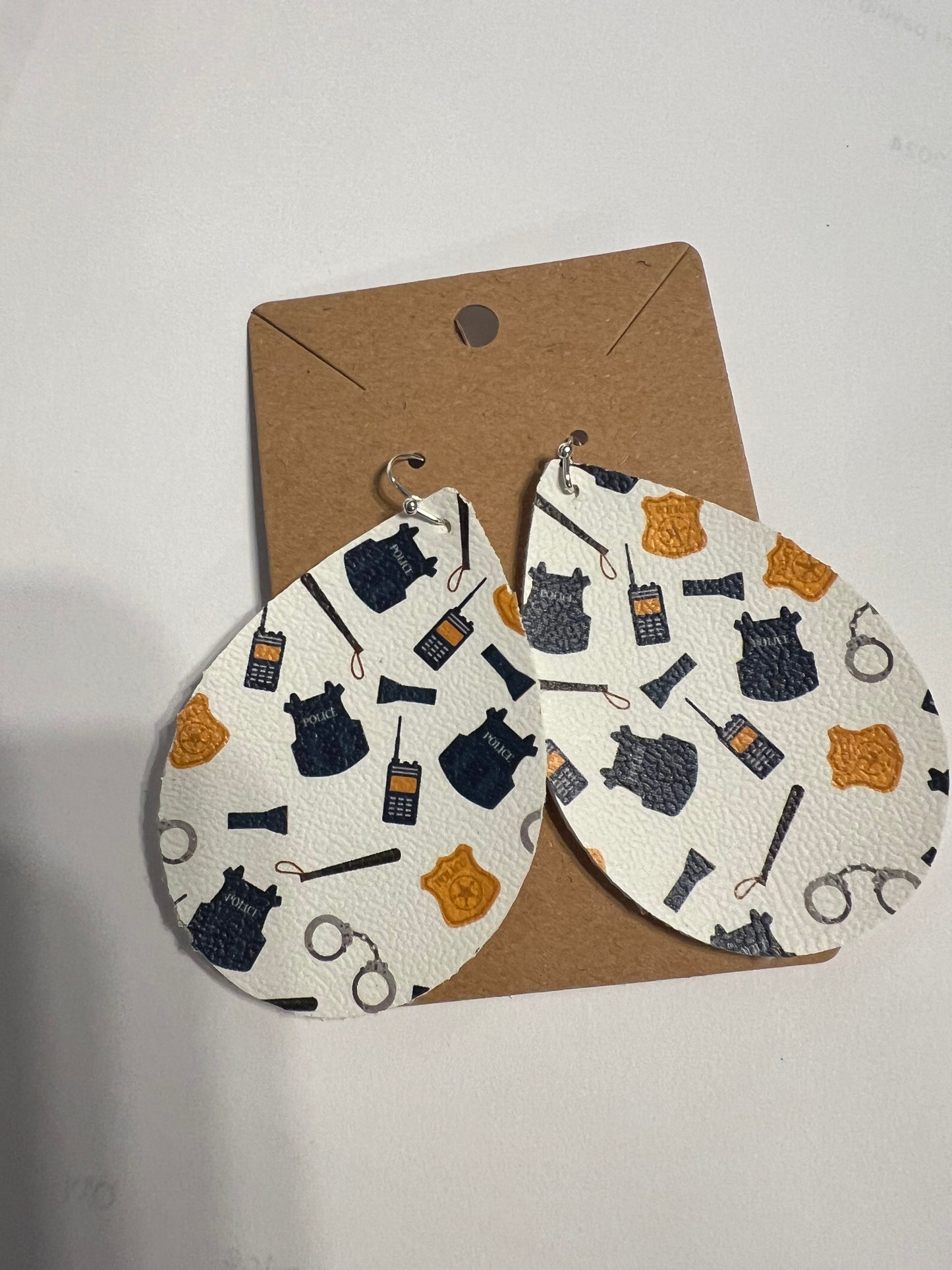 Poilce Teardrop Dangle Faux Leather Earrings