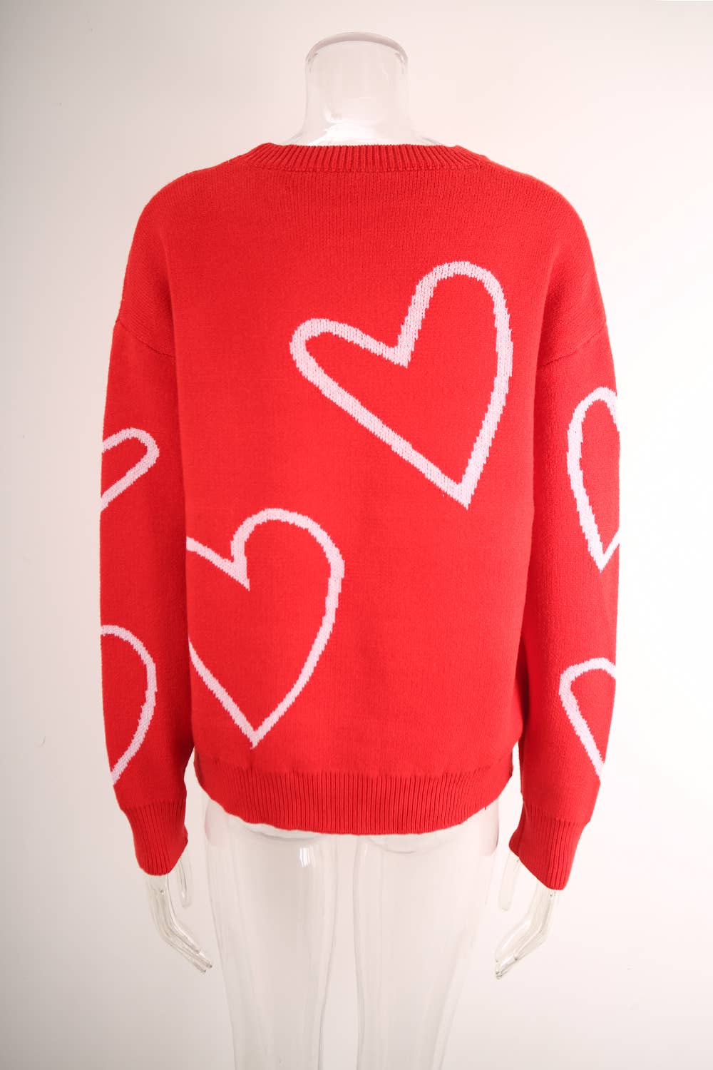 Valentine's Day color contrast heart pullover sweater: RED / (M) 1