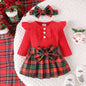Plaid Ruffled Baby Dress & Headband: Green