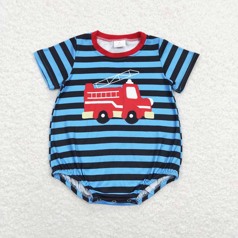 Baby Boys Short Sleeve Firetruck Shirts Shorts Rompers Brother Clothes Sets: 3T / Set