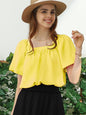 SQURE NECK RUFFLE NECK SHORT SLEEVE BLOUSES TOP: Yellow