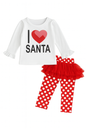 White-Red I Love Santa 2pcs Girl Outfit: