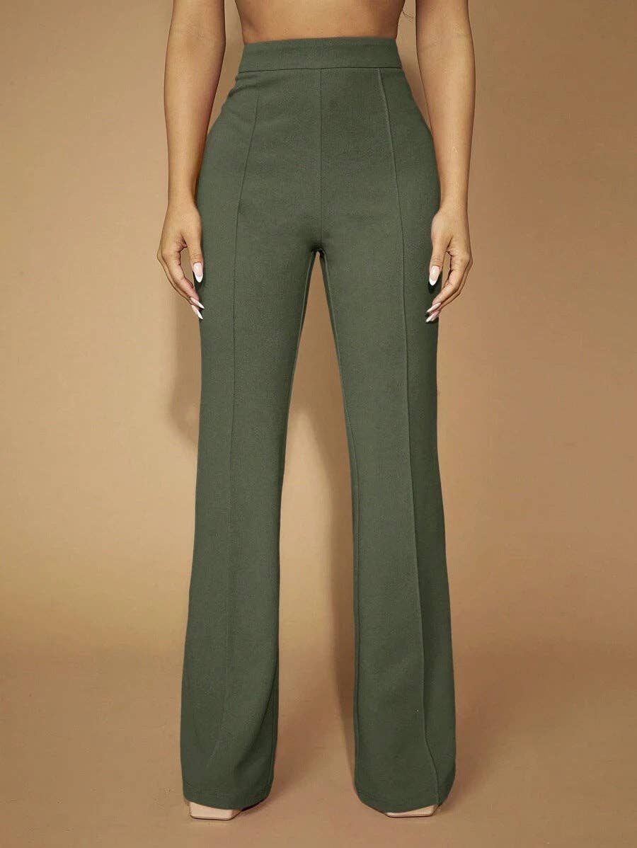 High Waist Straight Leg Pants Women's Work Trousers: Light Gray / 95%Polyester + 5%Spandex / XL