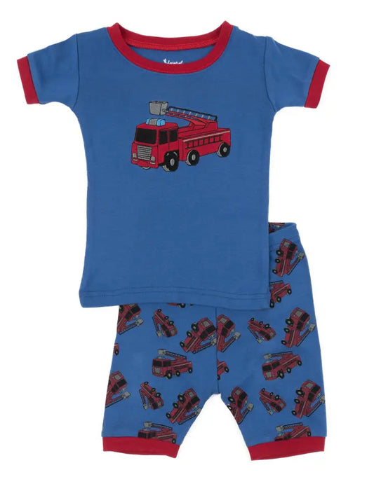Kids Two Piece Cotton Short Fire Truck Pajamas