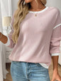 Long Sleeve Crewneck Knit Pullover for Women: Pink