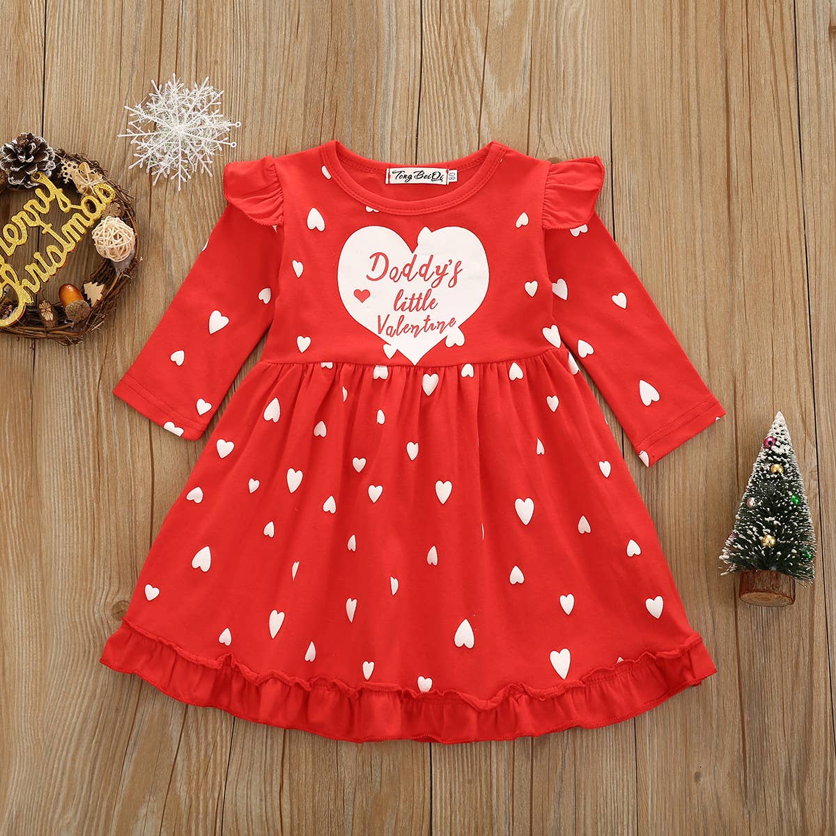 Daddy's Little Valentine Heart Red Ruffle Girl Dress: