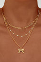 Plated Trendy Paperclip Chain Bow Pendant 3pcs Necklace Set: Gold / ONE SIZE