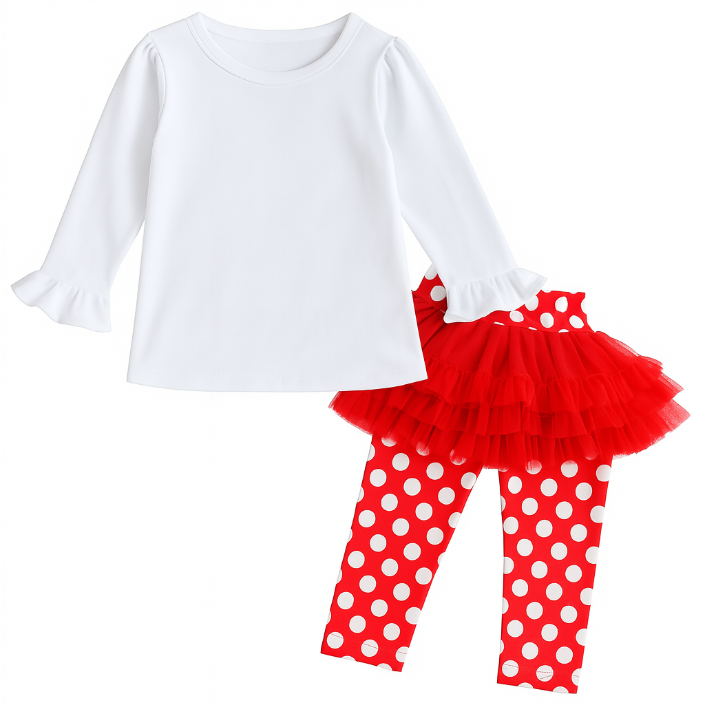 White-Red I Love Santa 2pcs Girl Outfit: