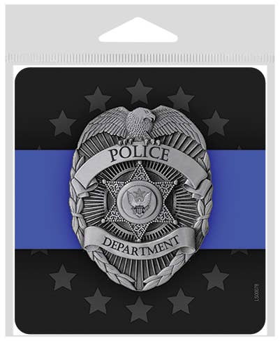 Police badge with blue line large 4" x 4.25" vinyl sticker