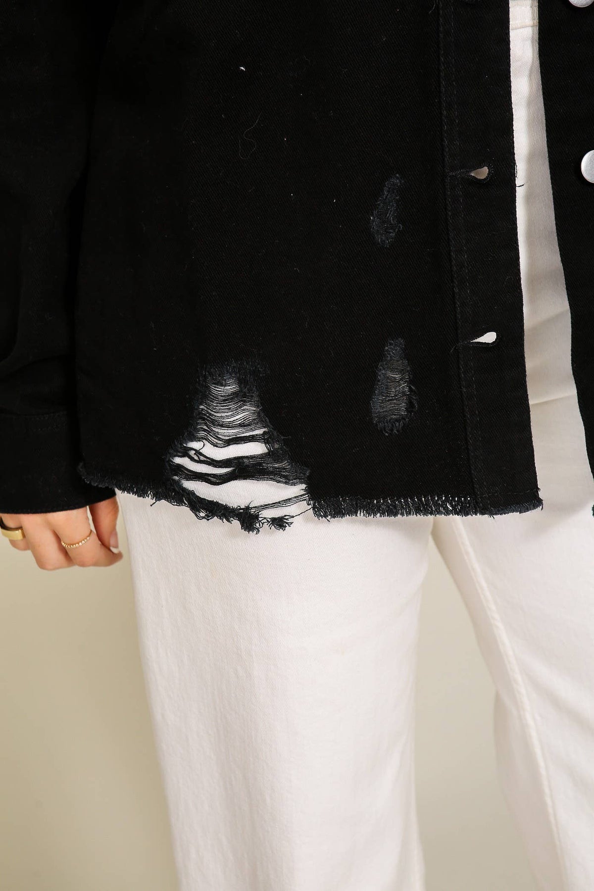 Distressed Oversized Denim Jacket: D.Mauve / S