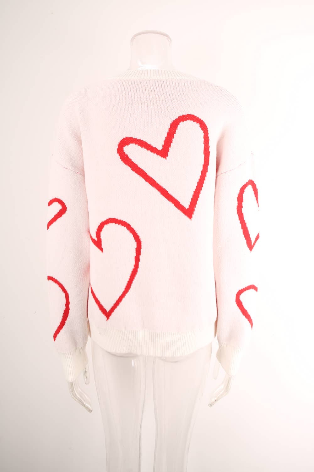 Valentine's Day color contrast heart pullover sweater: RED / (L) 1