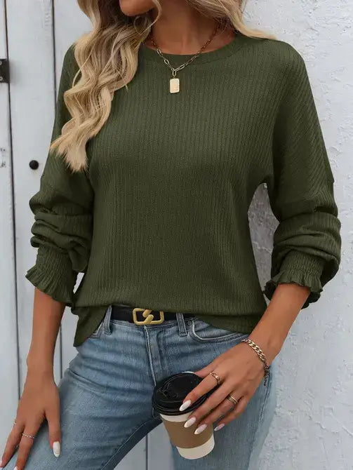 Meet Me for Coffee Ruffle Cuff Top