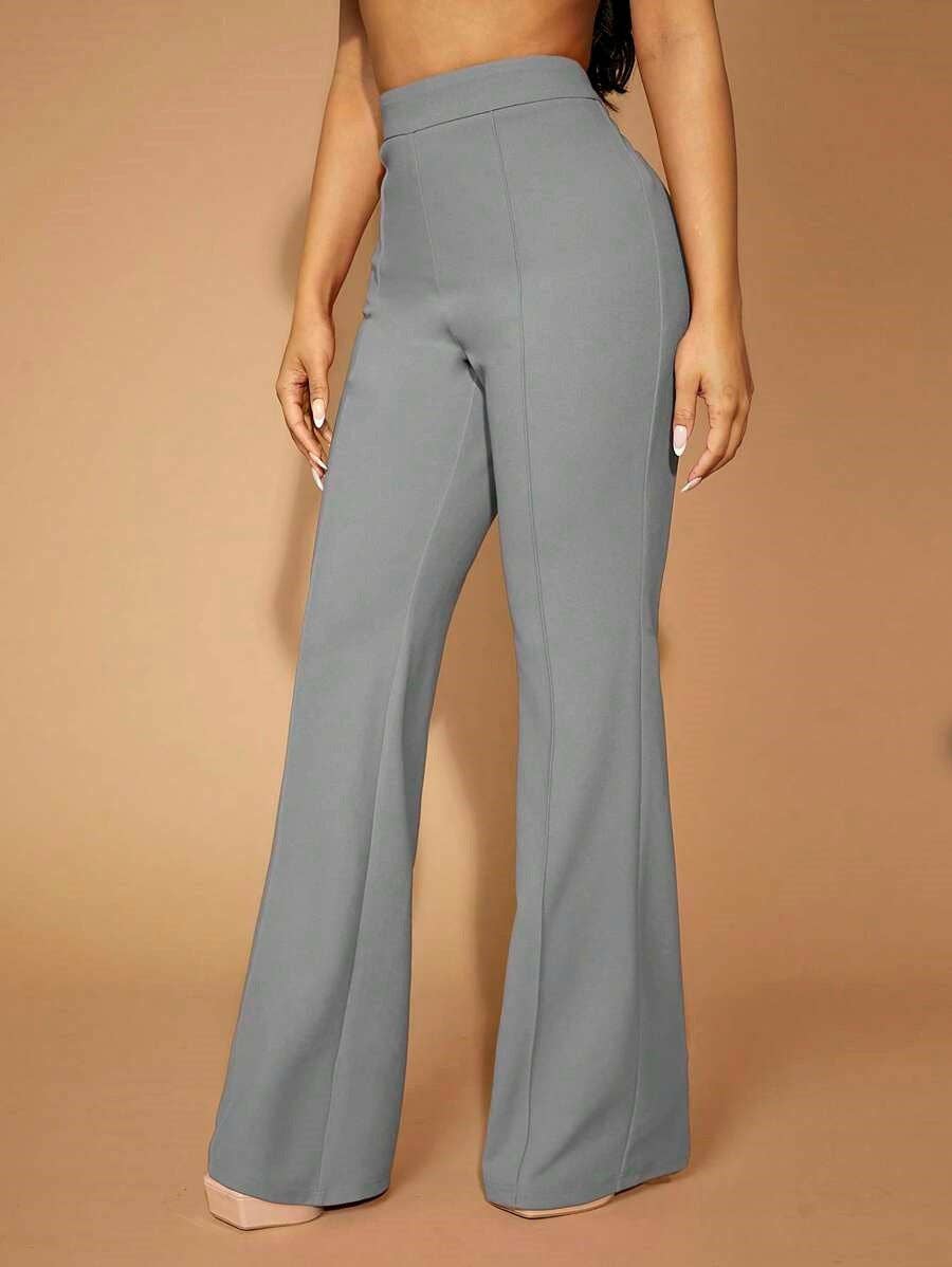 High Waist Straight Leg Pants Women's Work Trousers: Light Gray / 95%Polyester + 5%Spandex / M