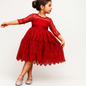 Red Vintage Lace 3/4 Sleeve A-Line Girl Dress :