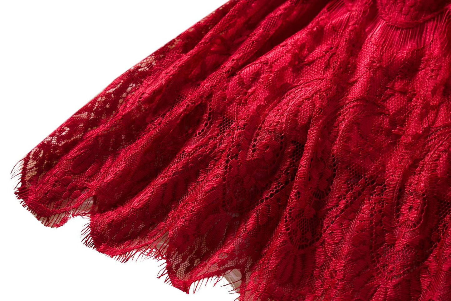 Red Vintage Lace 3/4 Sleeve A-Line Girl Dress :