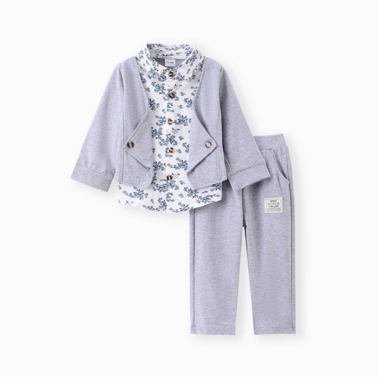 2pcs Baby Boy 95% Cotton Long-sleeve Faux-two Floral Print: Royal Blue /