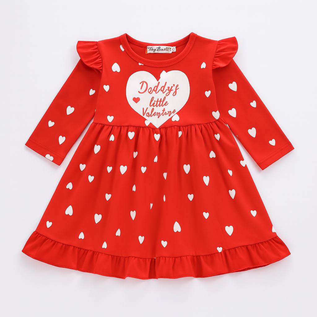 Daddy's Little Valentine Heart Red Ruffle Girl Dress: