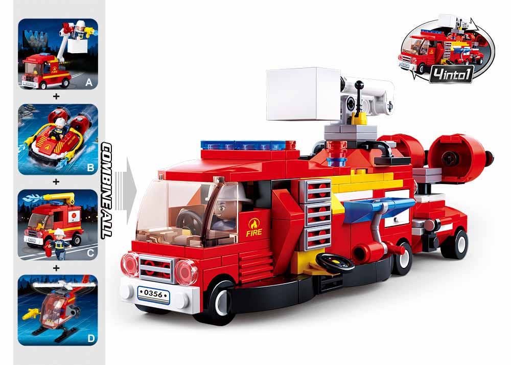 Fire Fighting 4-in-1 Building Brick Display Set