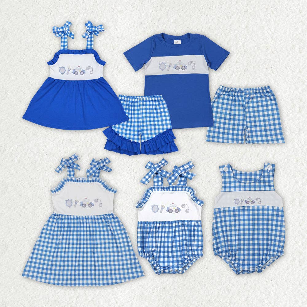 Baby Girls Police Blue Sibling Designs Rompers Outfits Clothes Sets: 5-6T / Girls Set