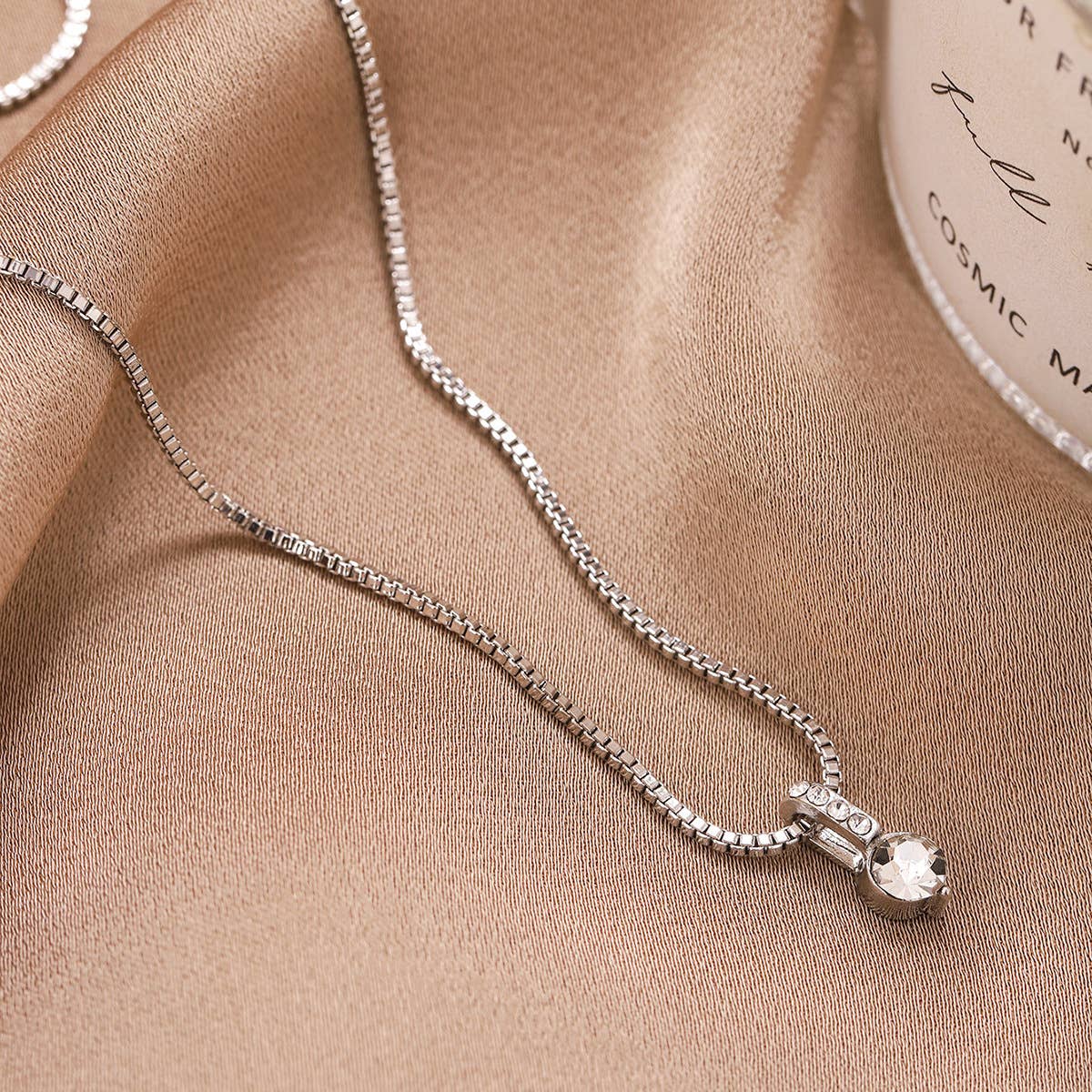 GEOMETRIC DROP NECKLACE CLAVICLE CHAIN: SILVER / (OS) 1