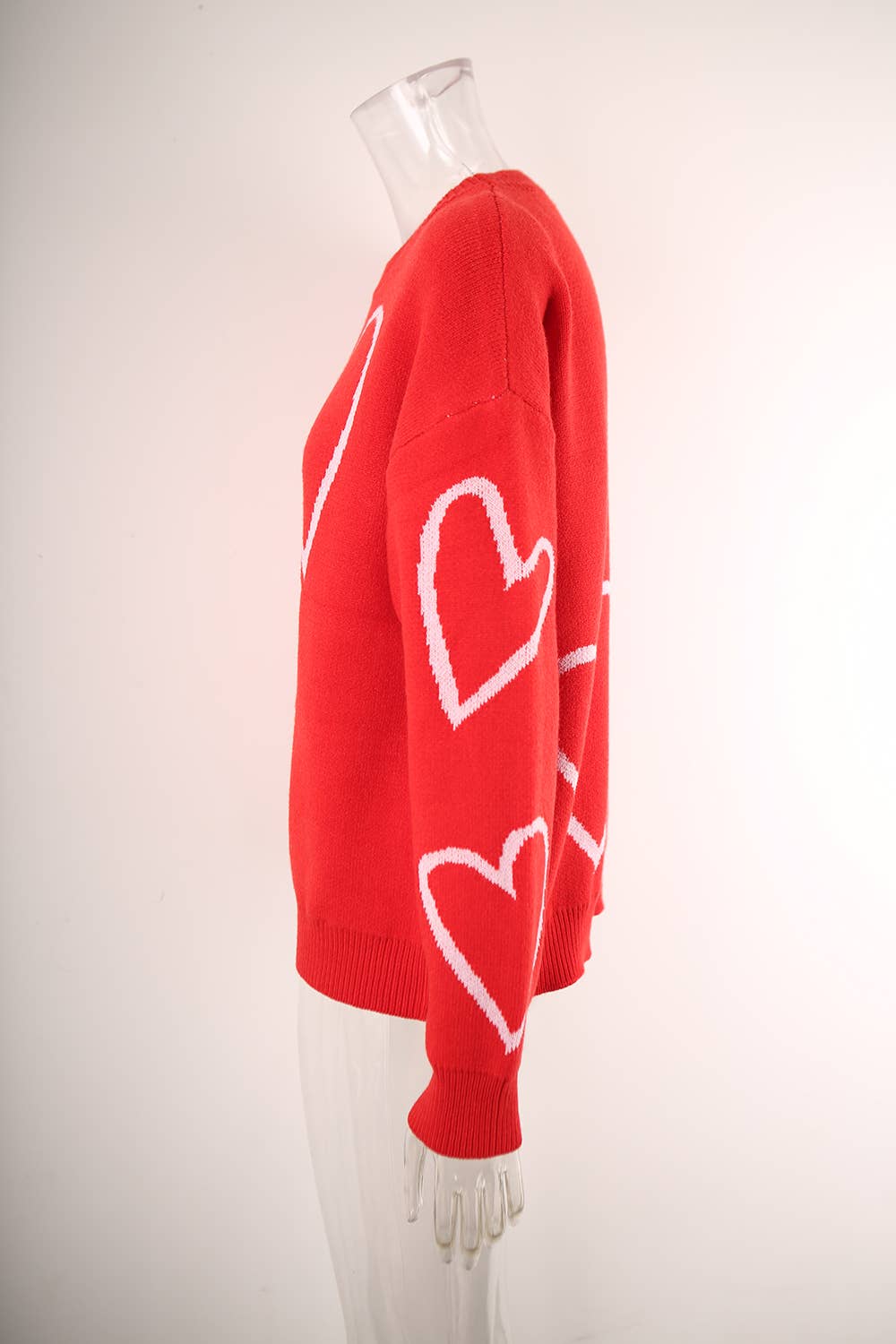 Valentine's Day color contrast heart pullover sweater: RED / (L) 1